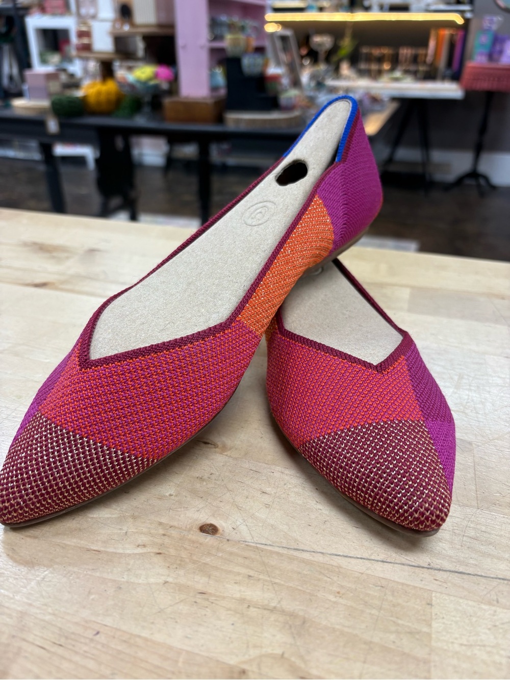 Rothy’s Woven Pointed-Toe Flat in Pink & Orange